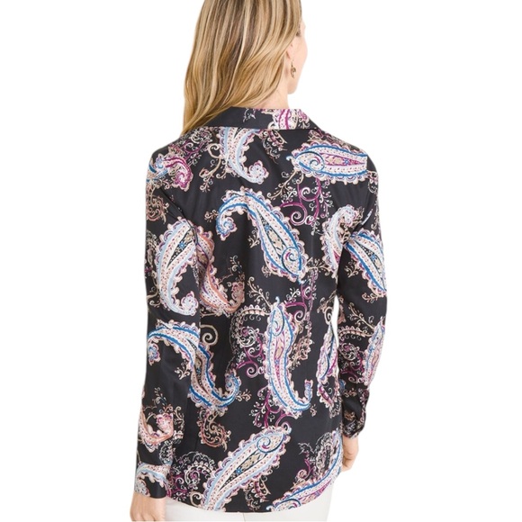 Chico’s No-Iron Sateen Paisley Wing-Collar Shirt Size Chicos 2/U.S. 12/14 - Picture 2 of 14